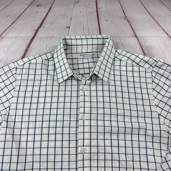 Mizzen Main Shirt Mens M Blue Plaid Trim Leeward Dress Performance Menswear - Picture 1 of 11